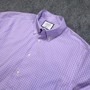 Charles Tyrwhitt Shirt Mens XL 17-43 Purple Non-Iron Button‎ Down Extra Slim Fit